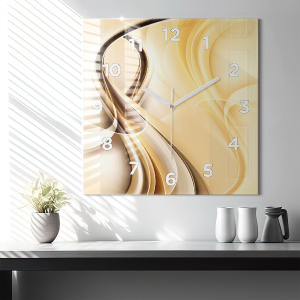 Square glass wall clock Abstraction waves