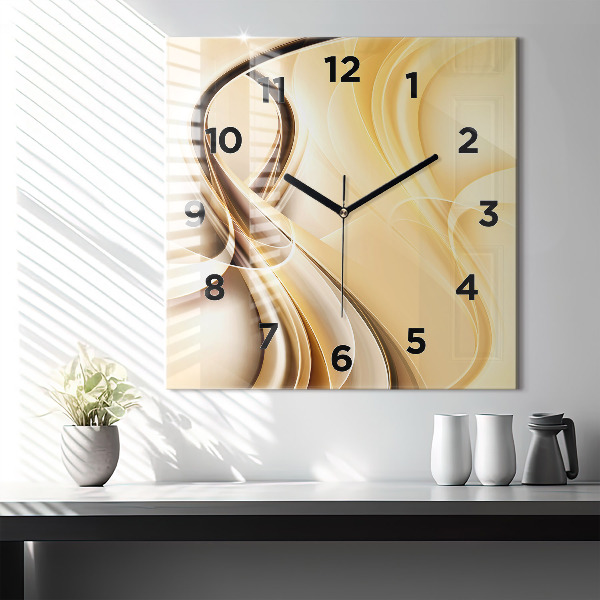 Square glass wall clock Abstraction waves
