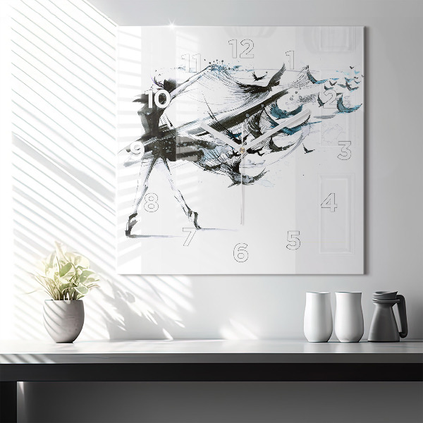 Square glass wall clock Woman dancing ballet