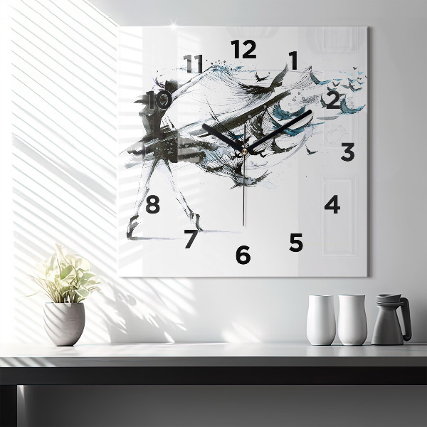 Square glass wall clock Woman dancing ballet