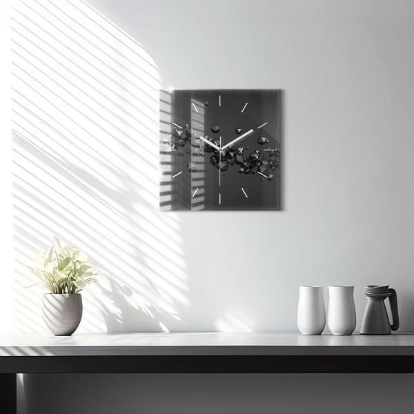 Square glass wall clock Black abstraction