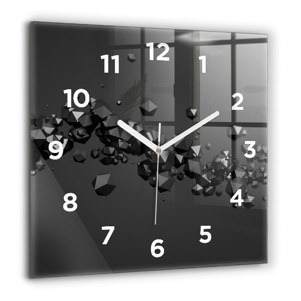 Square glass wall clock Black abstraction