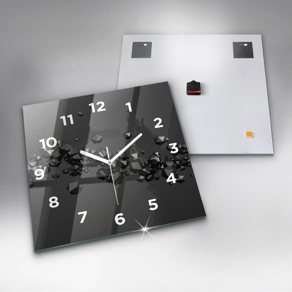 Square glass wall clock Black abstraction