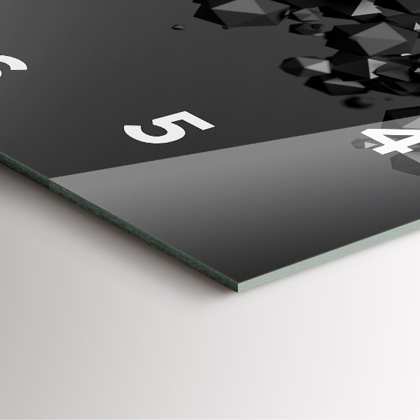 Square glass wall clock Black abstraction