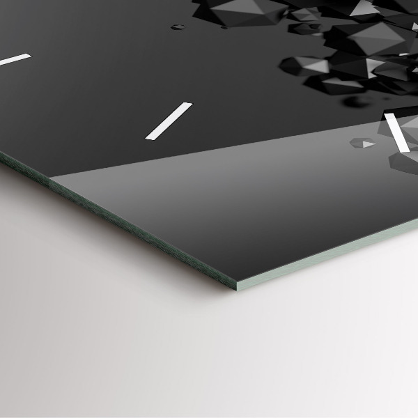 Square glass wall clock Black abstraction