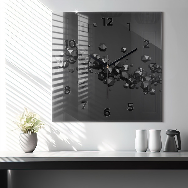 Square glass wall clock Black abstraction