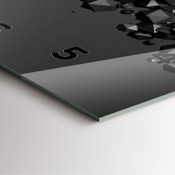 Square glass wall clock Black abstraction