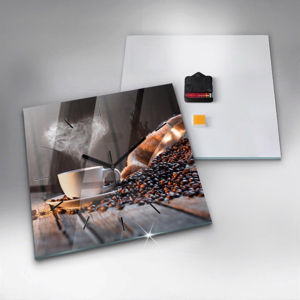 Square glass wall clock A cup of coffee