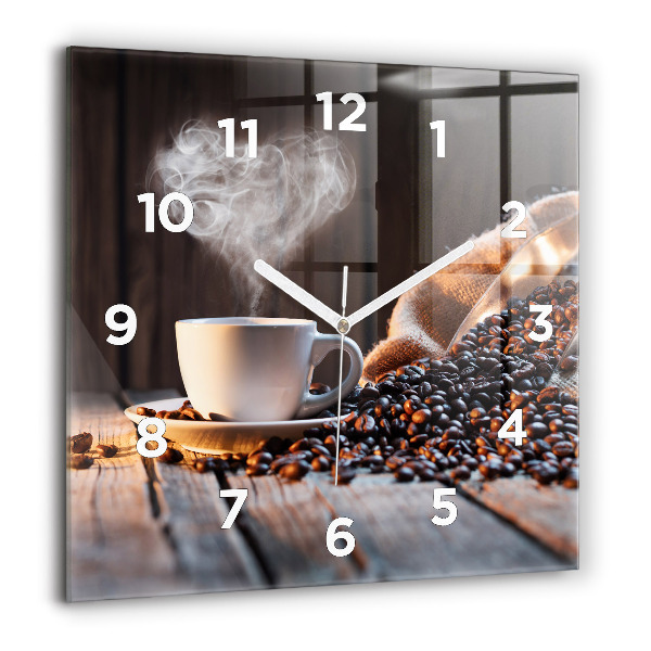 Square glass wall clock A cup of coffee