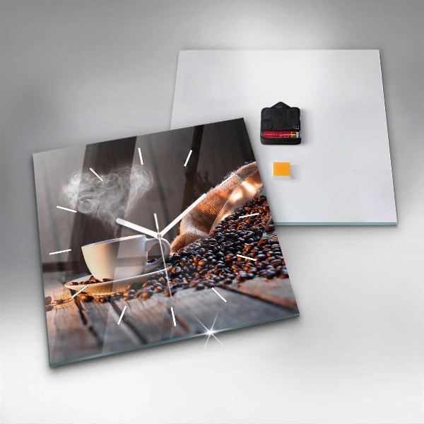 Square glass wall clock A cup of coffee