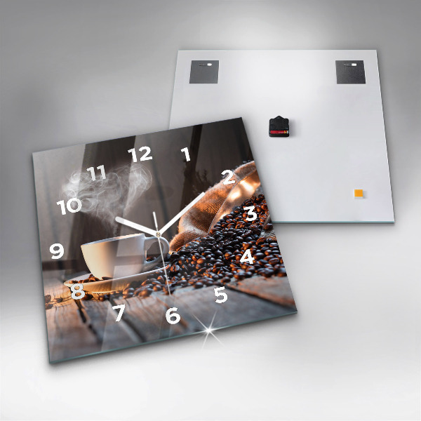 Square glass wall clock A cup of coffee