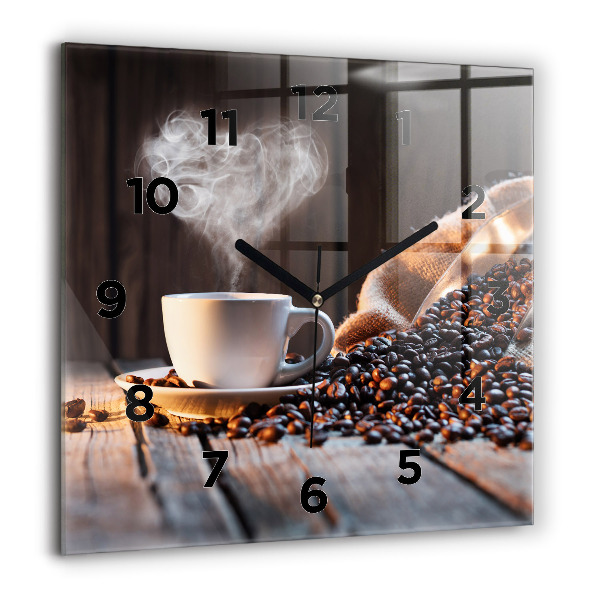 Square glass wall clock A cup of coffee