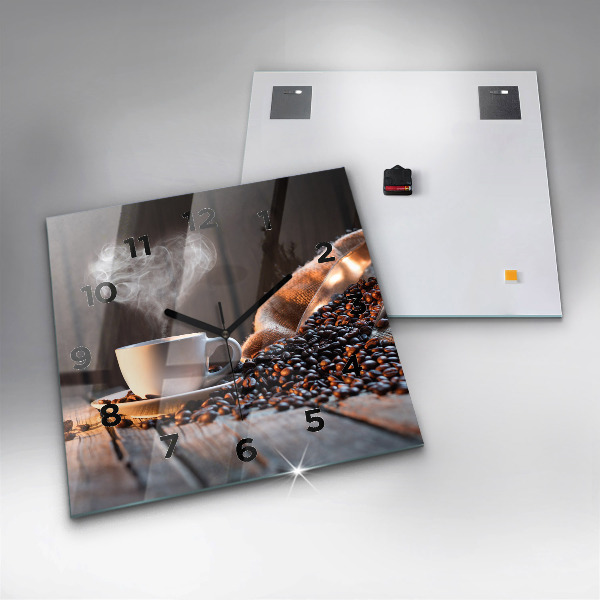 Square glass wall clock A cup of coffee