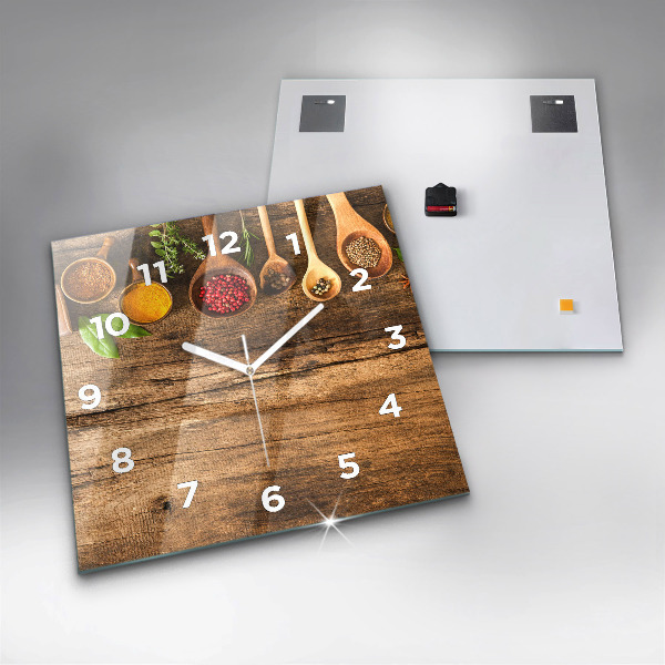 Square glass wall clock Spoons of spices