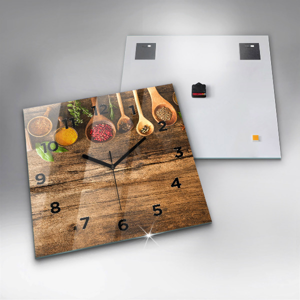 Square glass wall clock Spoons of spices