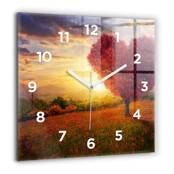 Square glass wall clock Love Heart Tree