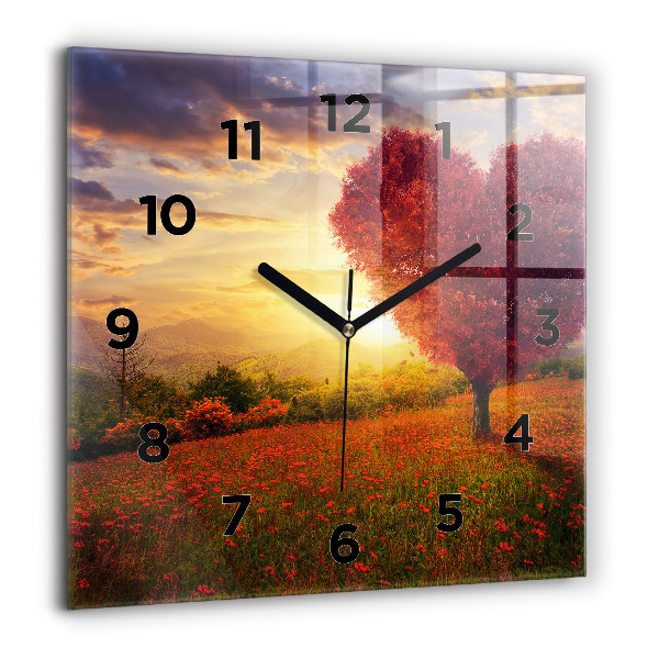 Square glass wall clock Love Heart Tree