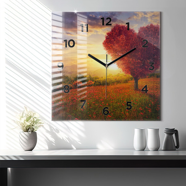 Square glass wall clock Love Heart Tree