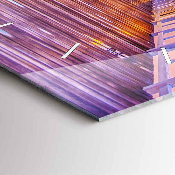 Square glass wall clock The bridge in the port in the evening