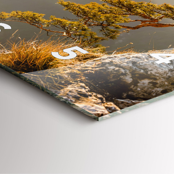 Square glass wall clock A tree in the mountains