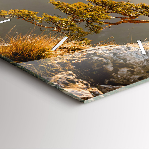 Square glass wall clock A tree in the mountains