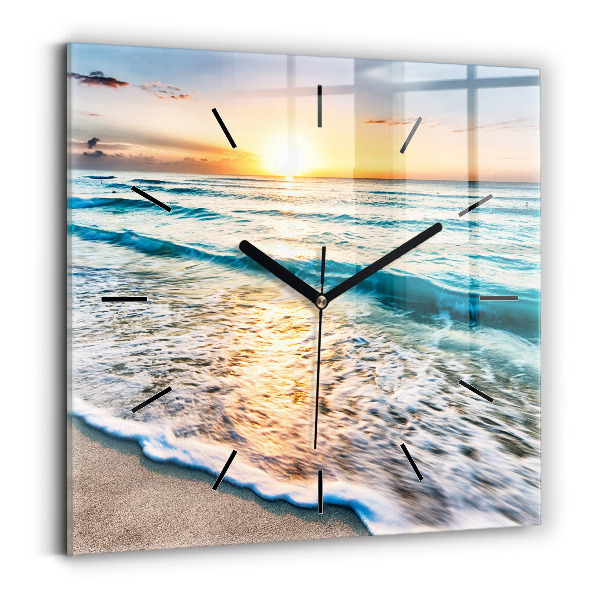 Square glass wall clock Beach, sea and sand