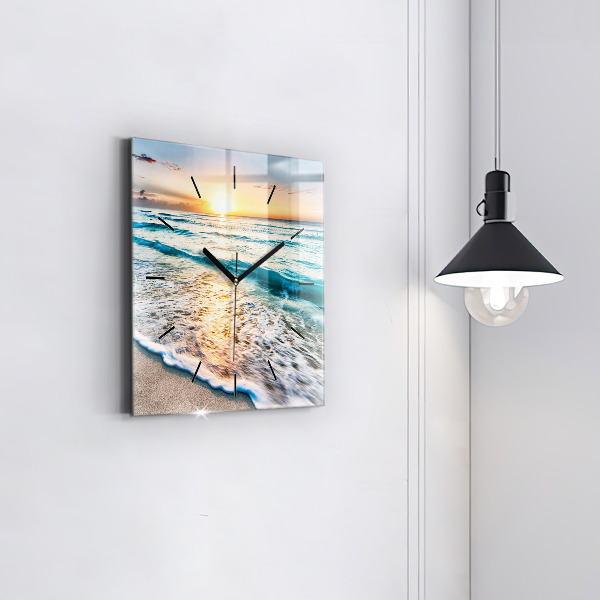 Square glass wall clock Beach, sea and sand