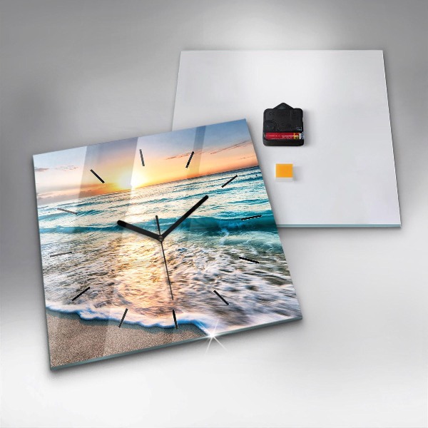 Square glass wall clock Beach, sea and sand