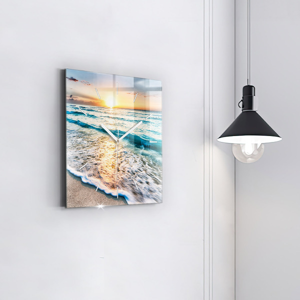 Square glass wall clock Beach, sea and sand