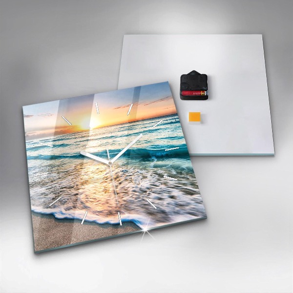 Square glass wall clock Beach, sea and sand