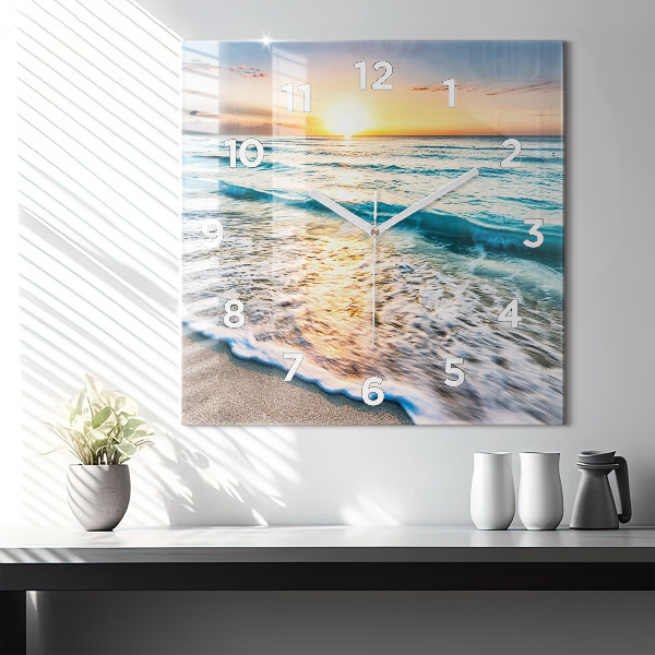 Square glass wall clock Beach, sea and sand