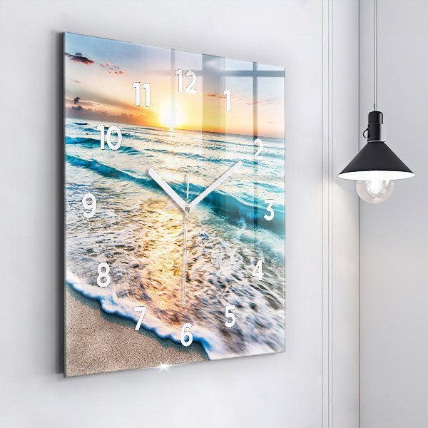 Square glass wall clock Beach, sea and sand