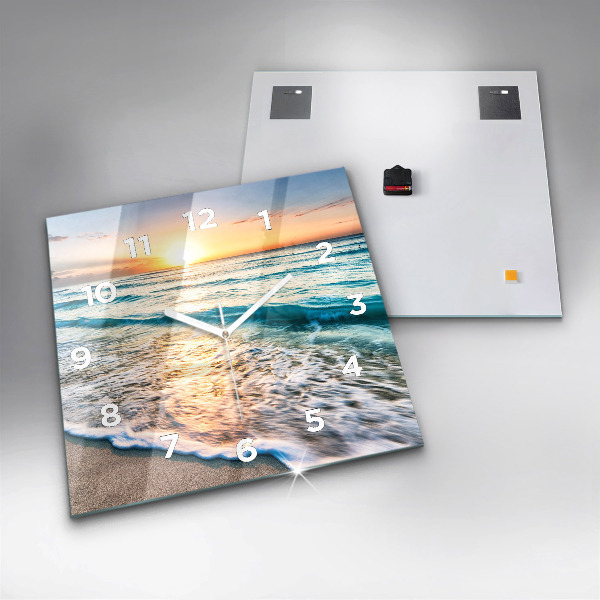 Square glass wall clock Beach, sea and sand