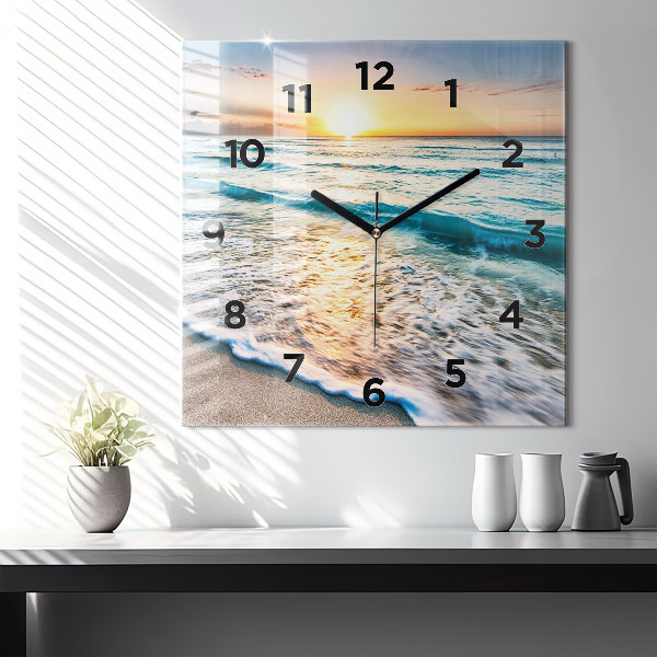 Square glass wall clock Beach, sea and sand