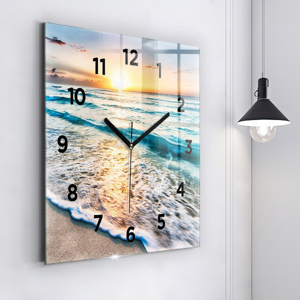 Square glass wall clock Beach, sea and sand