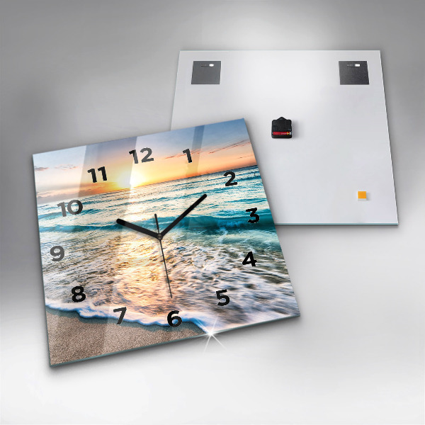 Square glass wall clock Beach, sea and sand