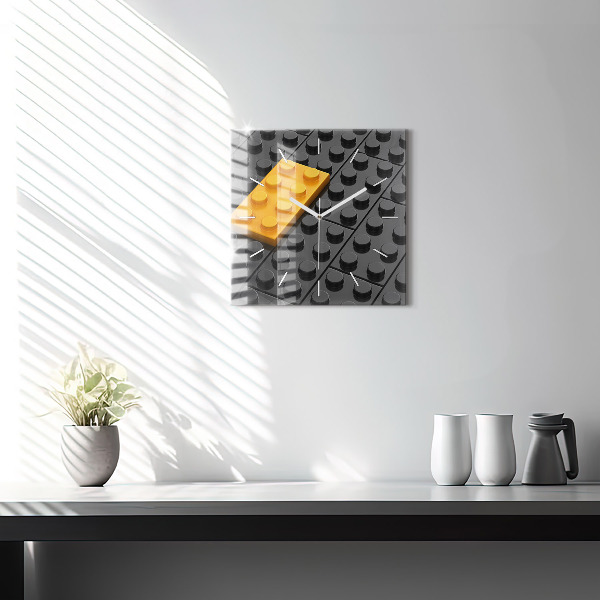 Square glass wall clock Toy blocks