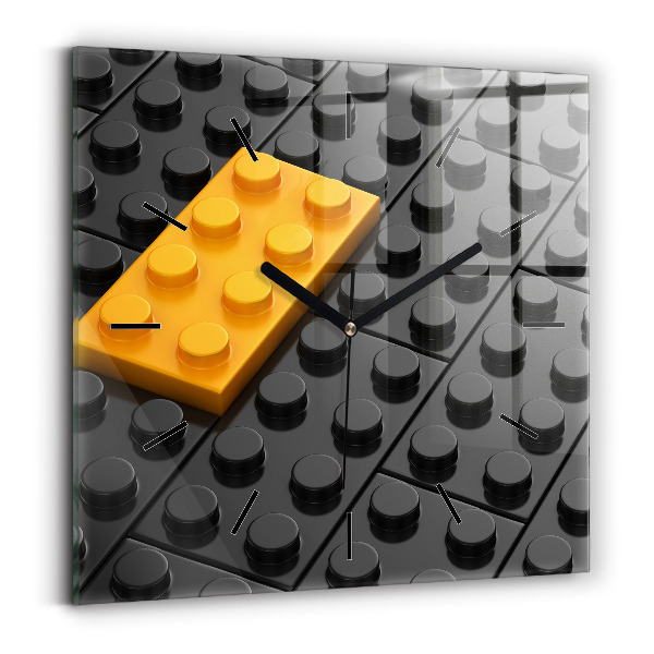 Square glass wall clock Toy blocks