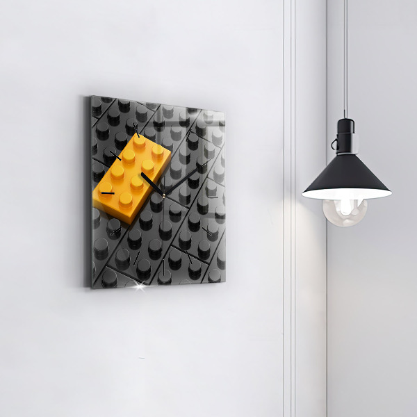 Square glass wall clock Toy blocks
