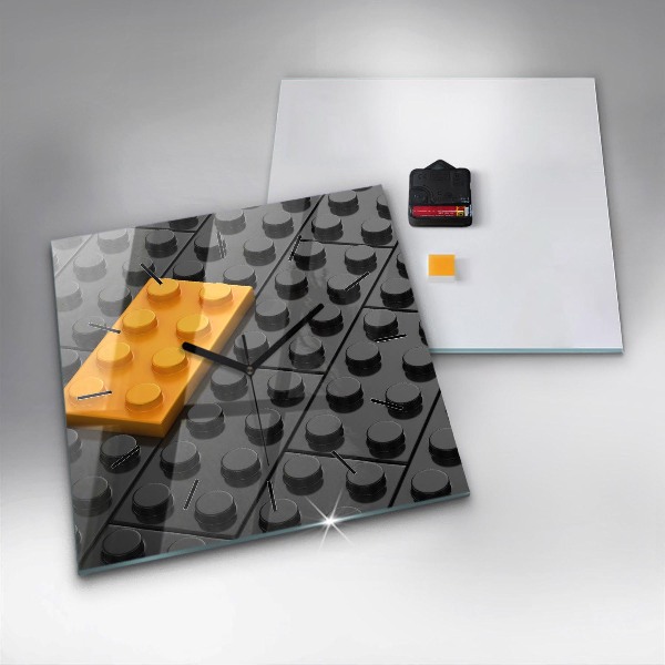 Square glass wall clock Toy blocks