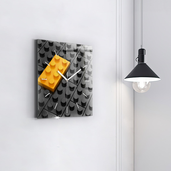 Square glass wall clock Toy blocks