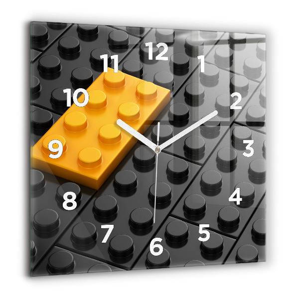 Square glass wall clock Toy blocks