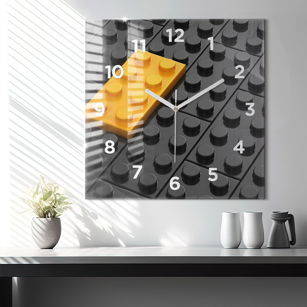 Square glass wall clock Toy blocks
