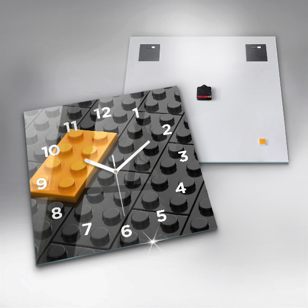 Square glass wall clock Toy blocks
