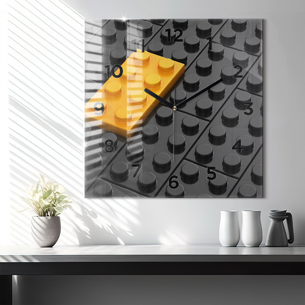 Square glass wall clock Toy blocks