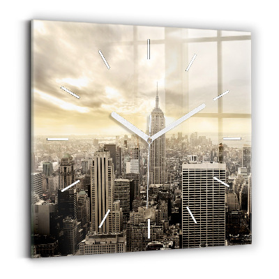Square glass wall clock New York Towers