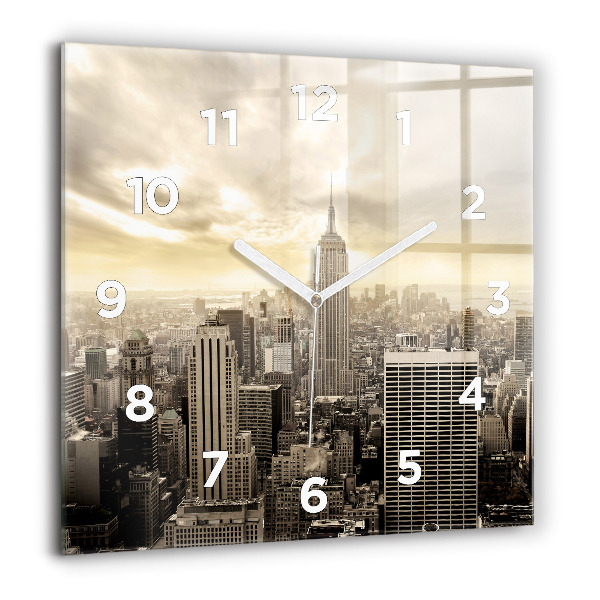 Square glass wall clock New York Towers