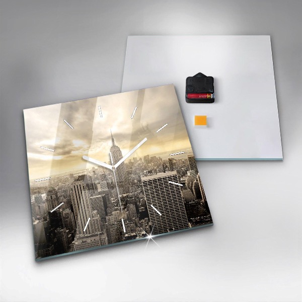 Square glass wall clock New York Towers