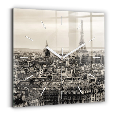 Square glass wall clock Landscape panorama of Paris
