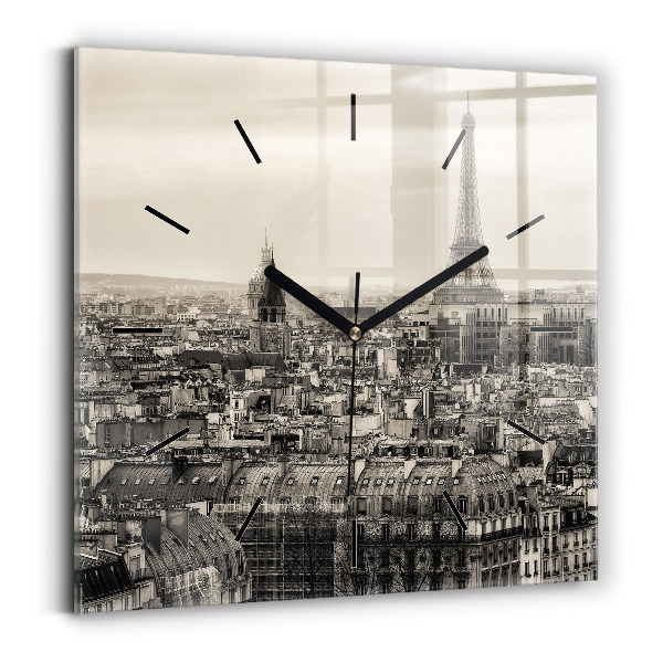 Square glass wall clock Landscape panorama of Paris